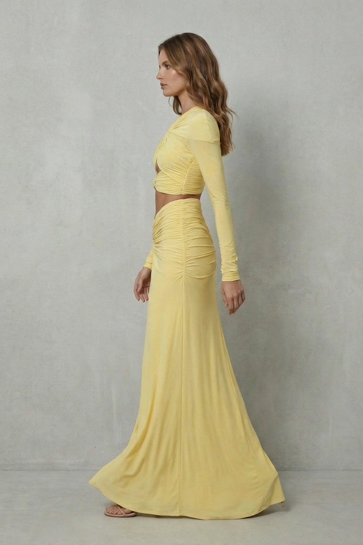 Women's Cut Out Crop Top and Ruched Maxi Skirt Set - Bellerose