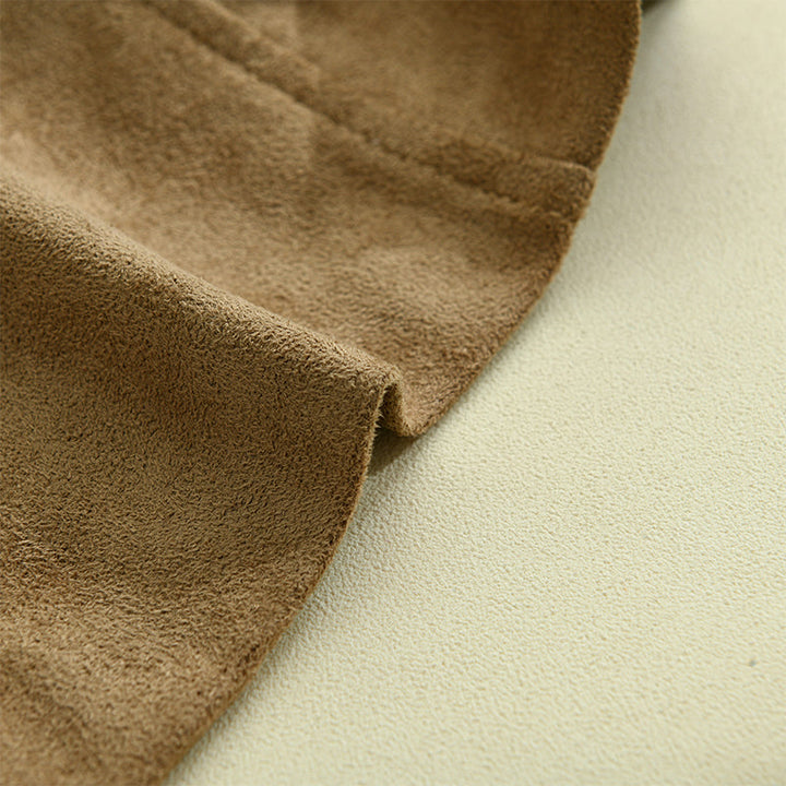 Men's Suede-Effect Fur-Look Collar Jacket Bruce in Khaki – fabric close-up