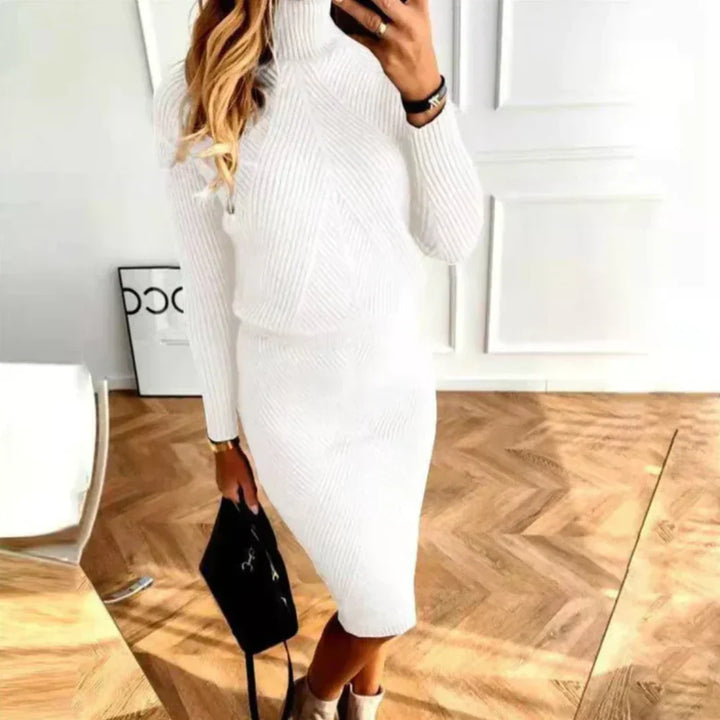 Women's Ribbed Turtleneck Jumper Dress Long Sleeve
