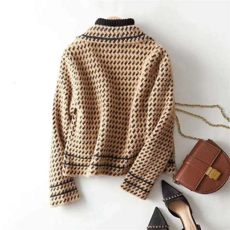 Bamburgh women's houndstooth jacket in Camel – back view