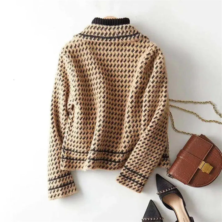 Bamburgh women's houndstooth jacket in Camel – back view