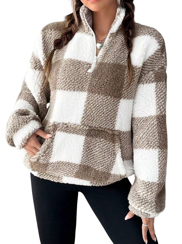 Hillie™ – Casual Plaid Half Zip Pullover