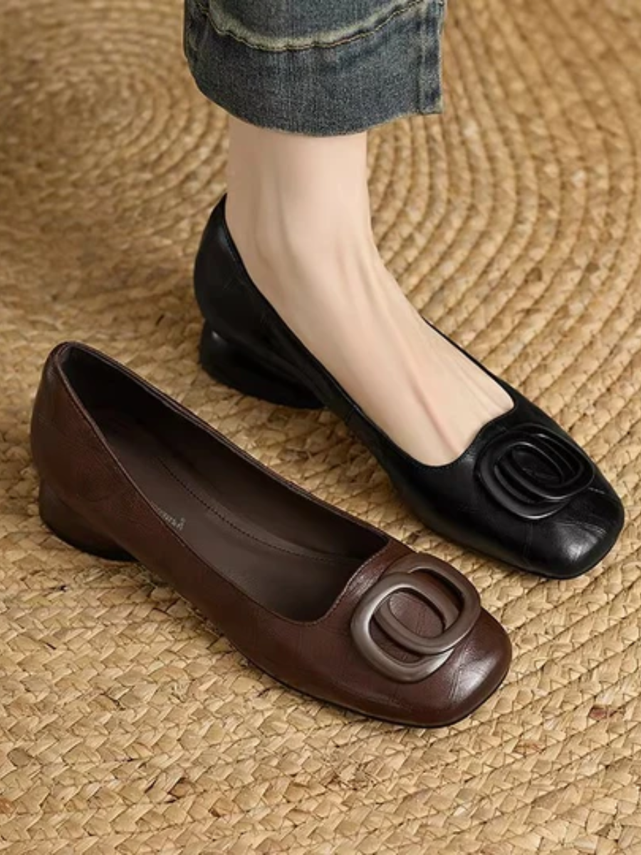 Women's Leather Block Heel Flats – Opium
