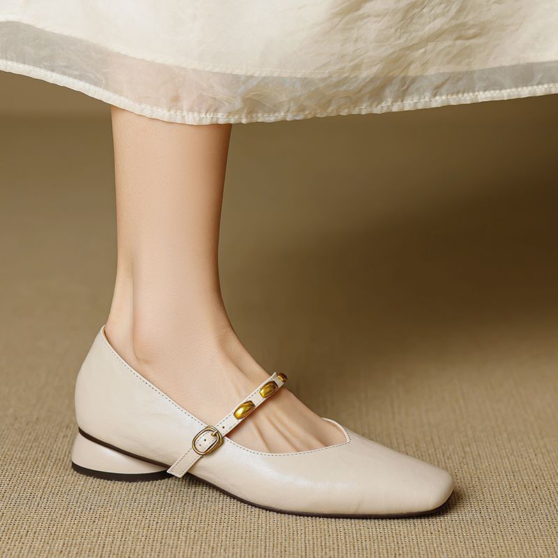 Women's Beaded Strap Leather Mary Jane Flats – Zyra