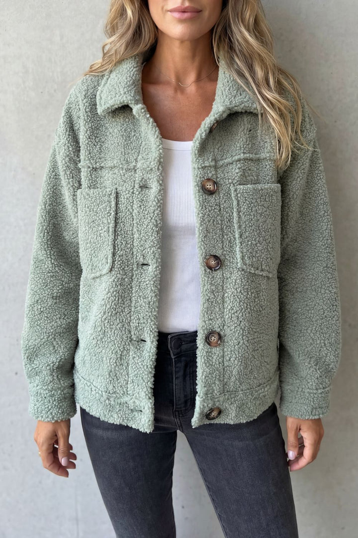 Women's Textured Fleece Button-Up Jacket – Una