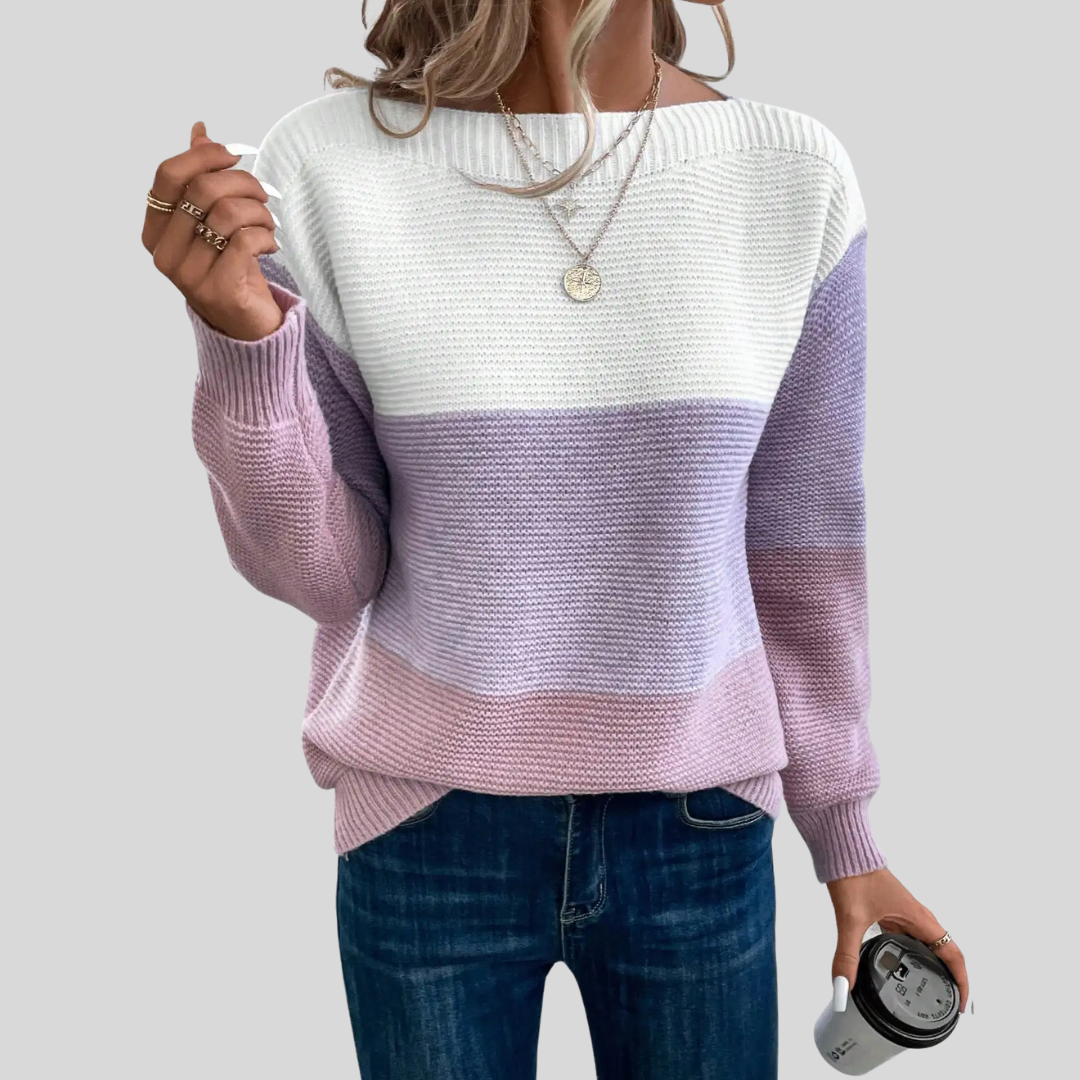 Women's Colour-Block Striped Boat Neck Jumper Cicely – Lilac – front