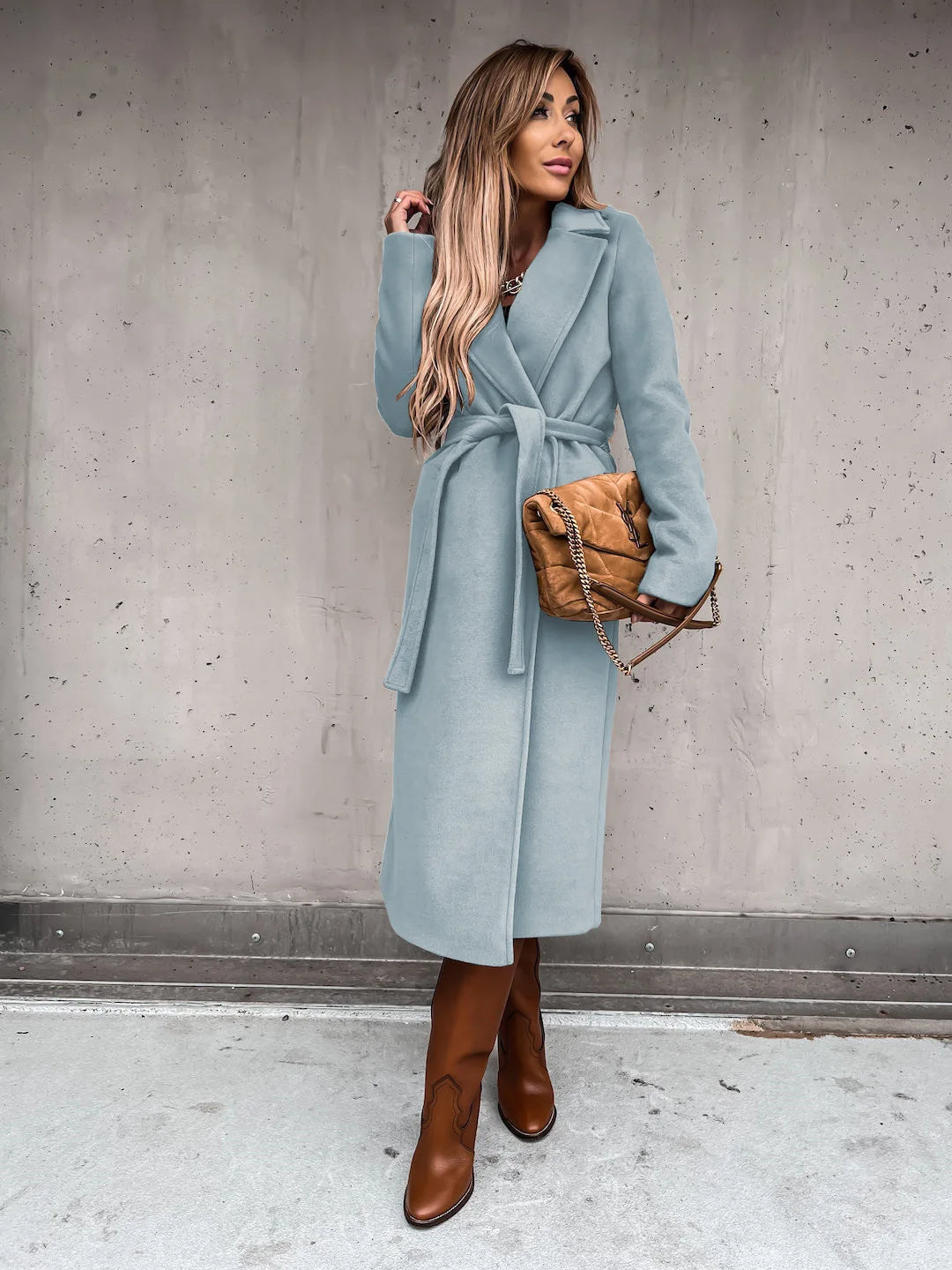 Women's belted wrap coat Lettie in Blue – front view