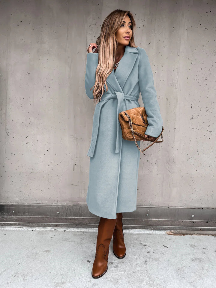 Women's belted wrap coat Lettie in Blue – front view