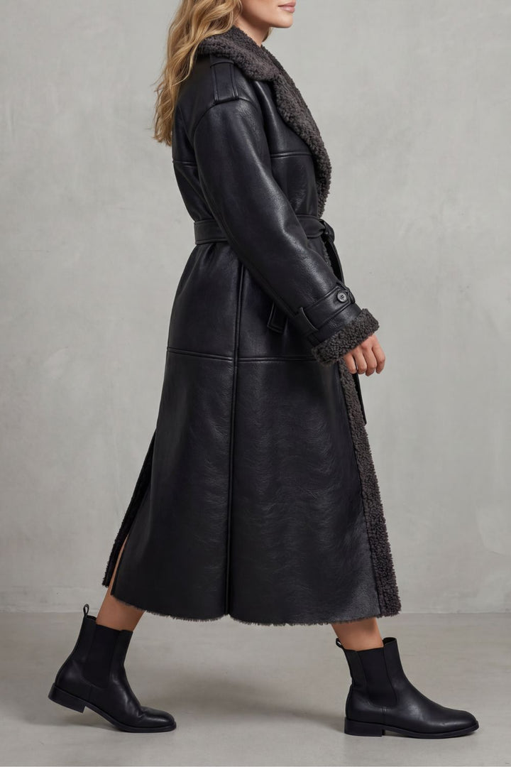 Women's Cozy Oversized Shearling Coat with Belt – Nell