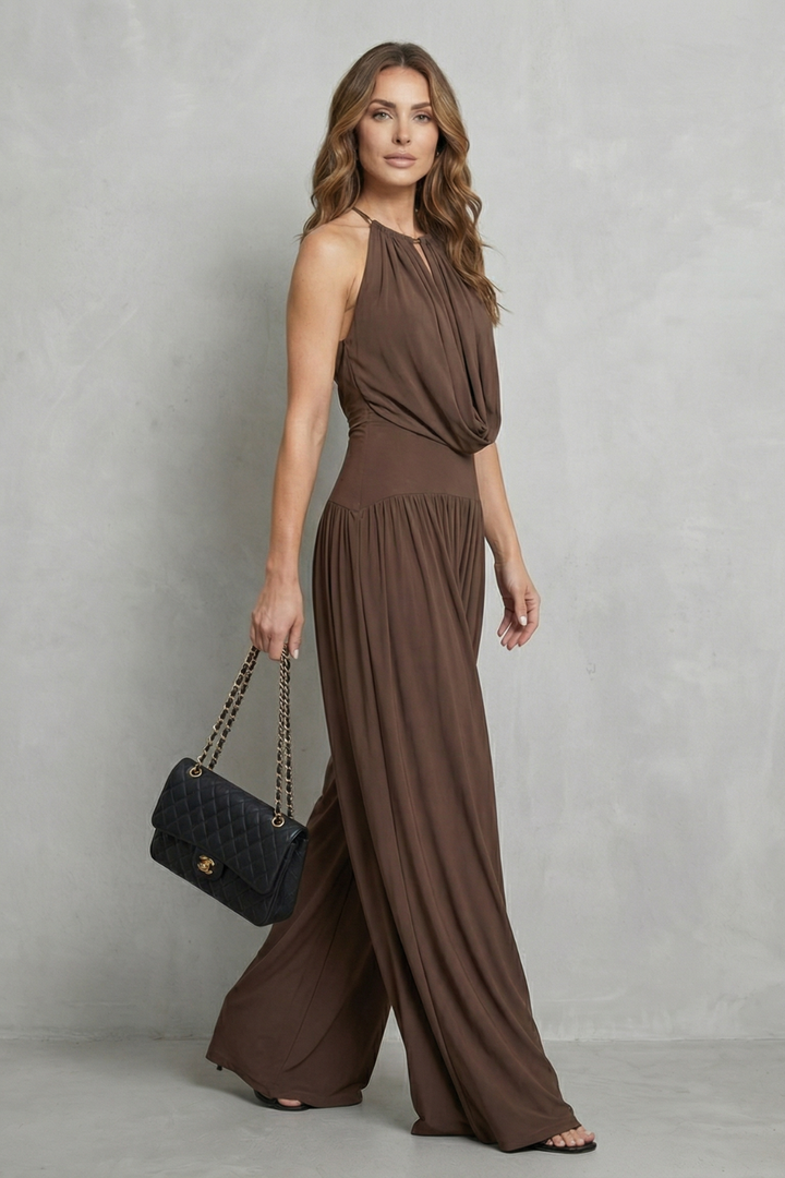 Women's Halter Cowl Top and Wide Leg Trouser Set - Brienelle