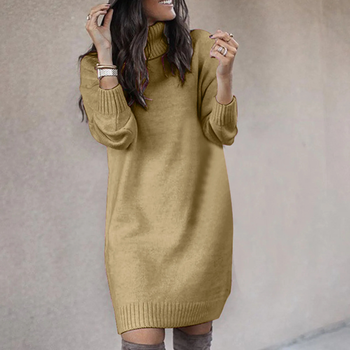 Women's Turtleneck Knit Jumper Dress Long Sleeve