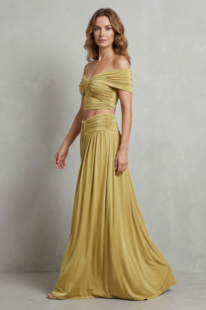 Women's Ruched Crop Top and Maxi Skirt Co-ord Set - Amandine