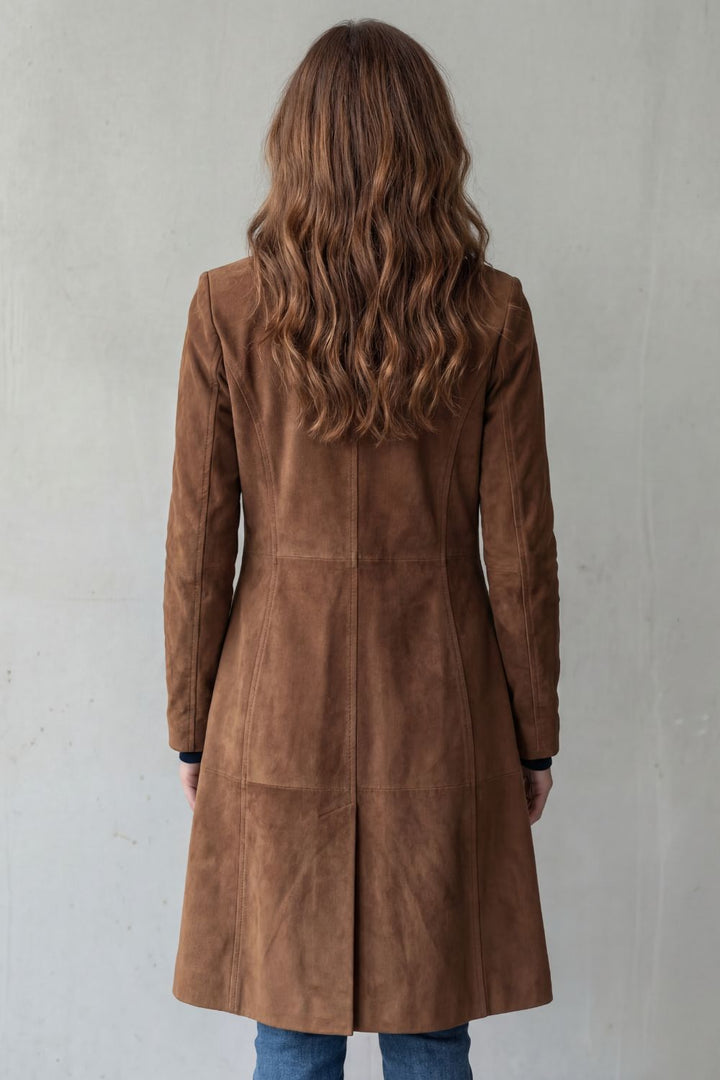 Women's Longline Coat with Vintage Suede Finish – Bronte