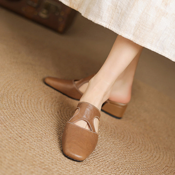 Women's Leather Block Heel Mules – Dessa