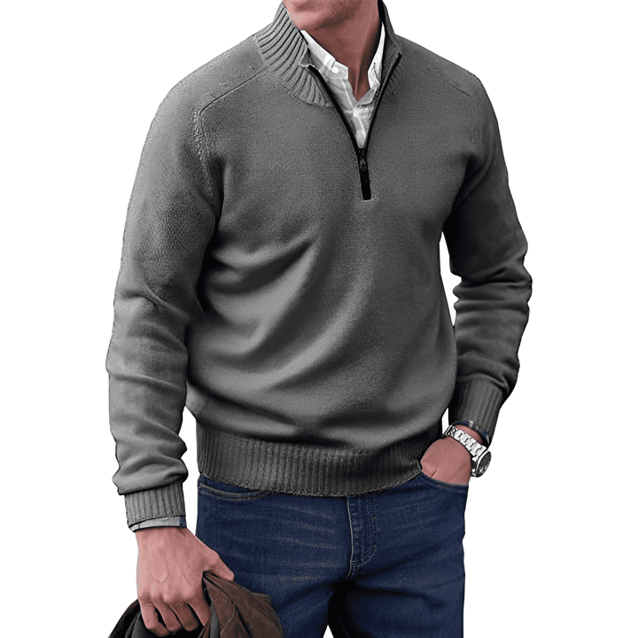 Men's soft knit quarter zip jumper Linton in Dark Grey – front view
