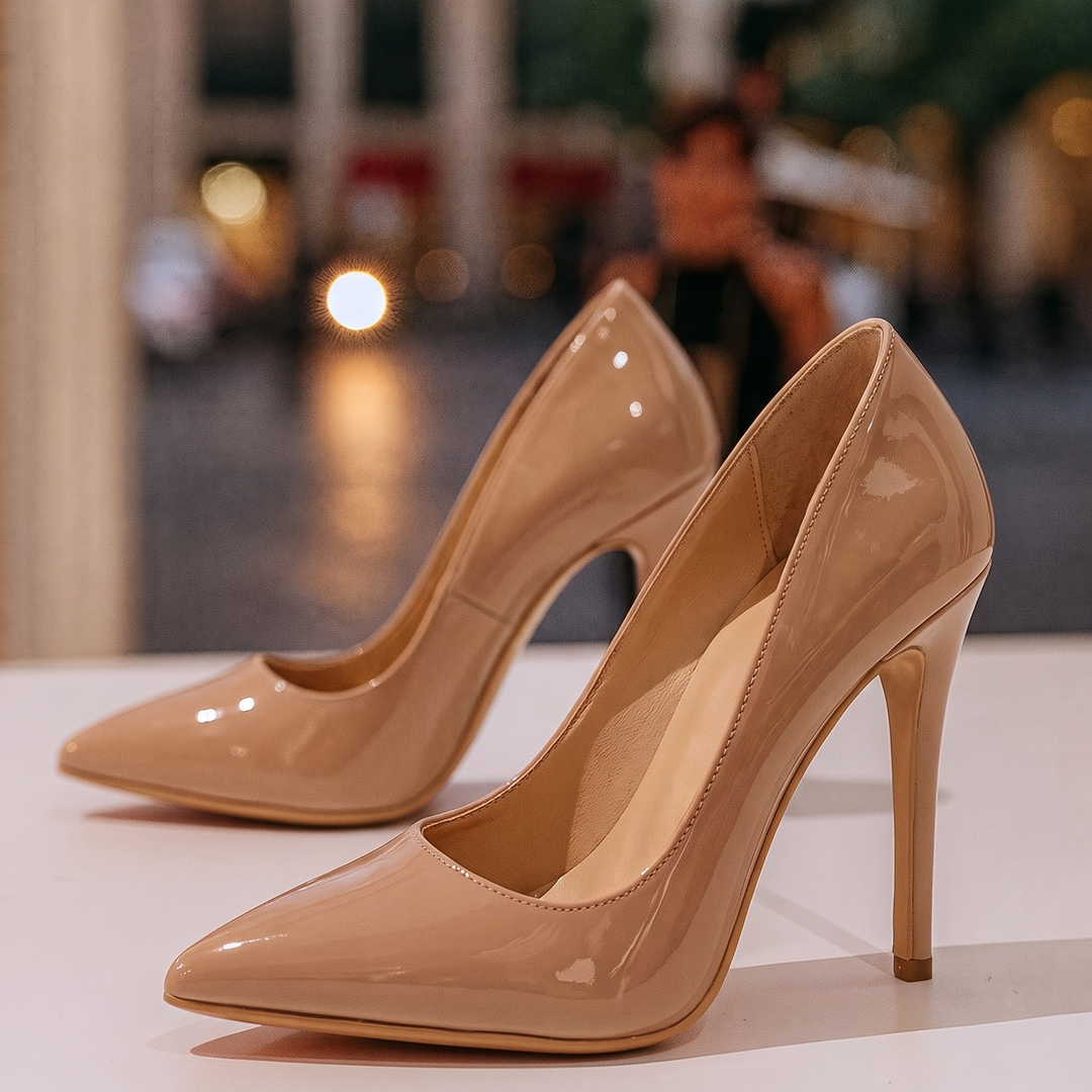 Women's Patent Pointed-Toe Stiletto Court Shoes Tammy – Nude – pair