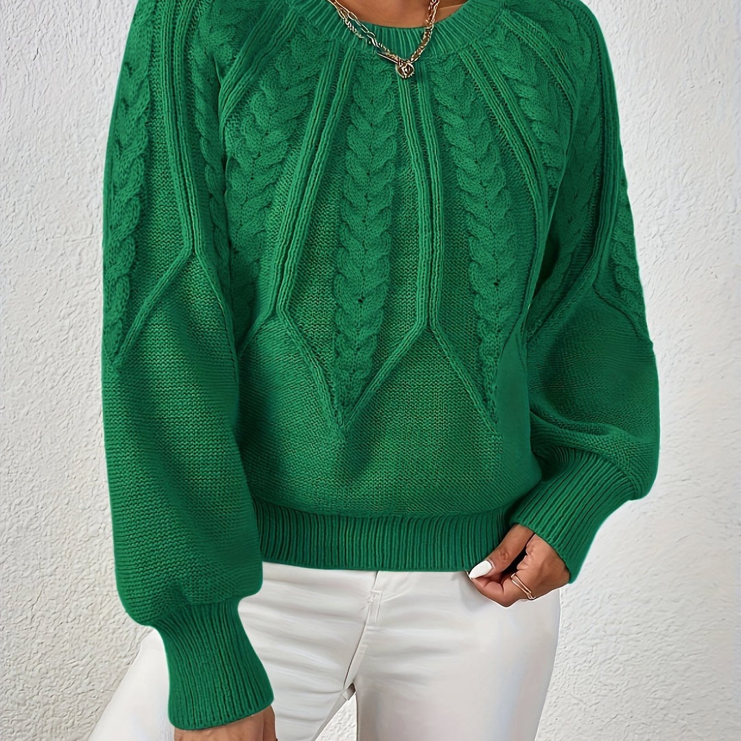 Women's cable knit jumper Ulla in Green – front view