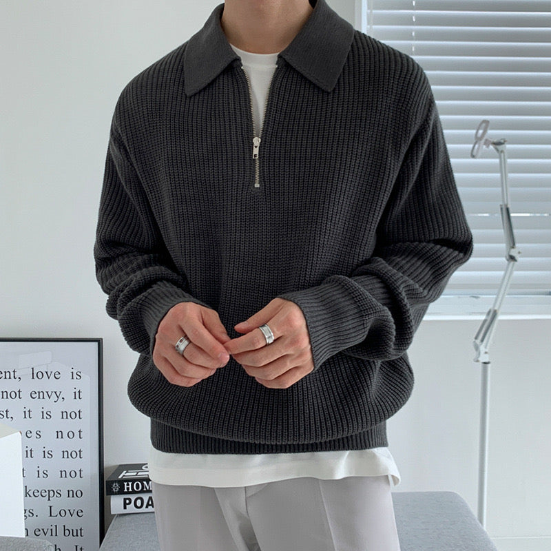 Men's Half Zip Polo Jumper – Ender in Charcoal, lifestyle view