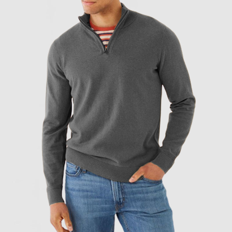 Men's Fine Knit Quarter Zip Jumper – Zarek in Grey, front view