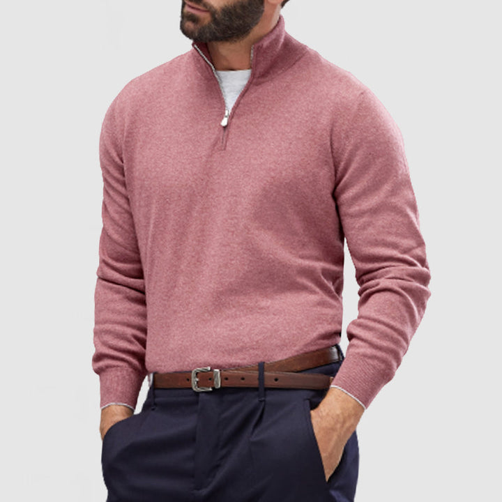 Men's Smooth Knit Quarter Zip Jumper – Jett in Pink, front view