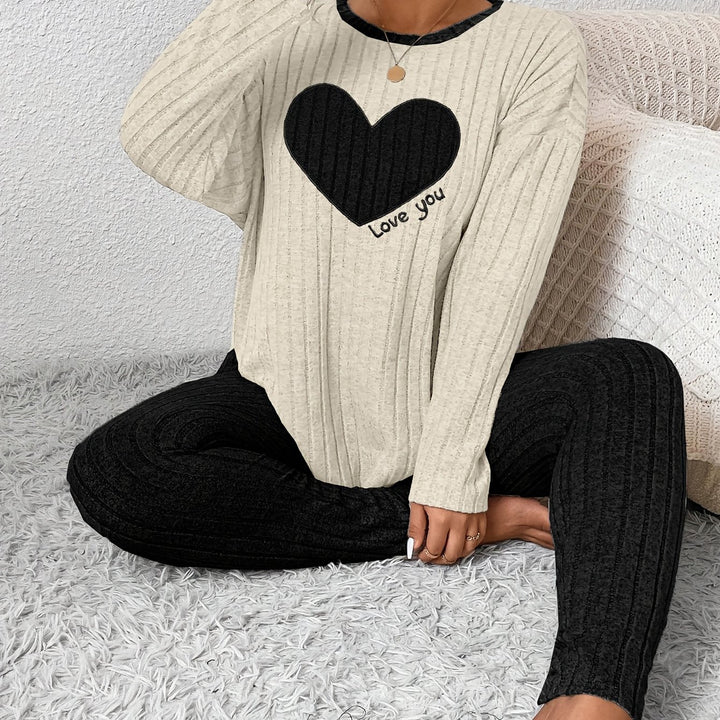 Women's Heart Print Loungewear Set Long Sleeve Top Trousers