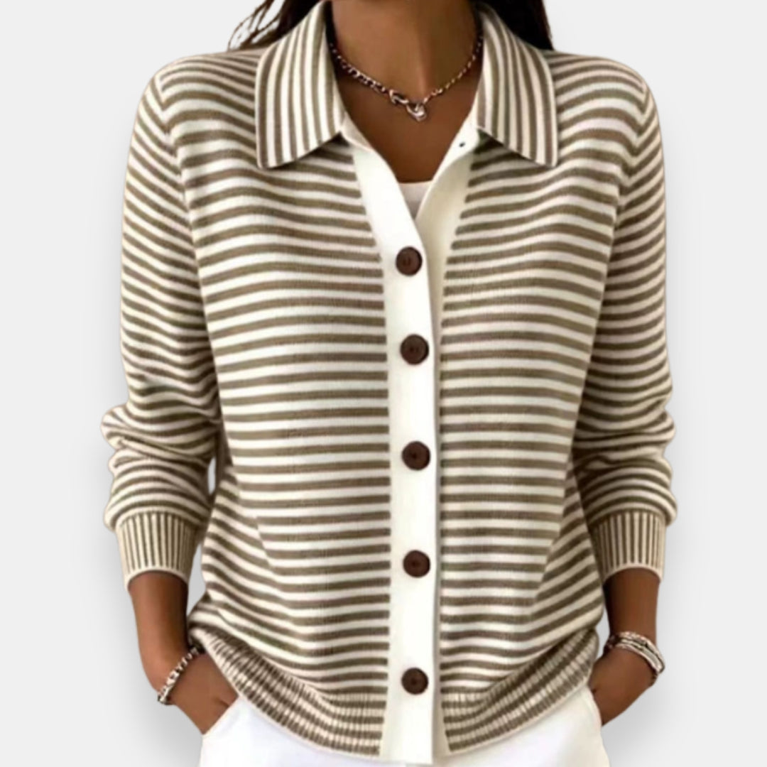 Women's Striped Collared Button Cardigan – Nola