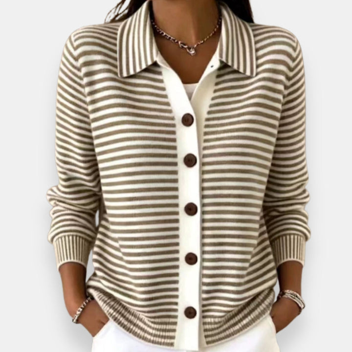 Women's Striped Collared Button Cardigan – Nola