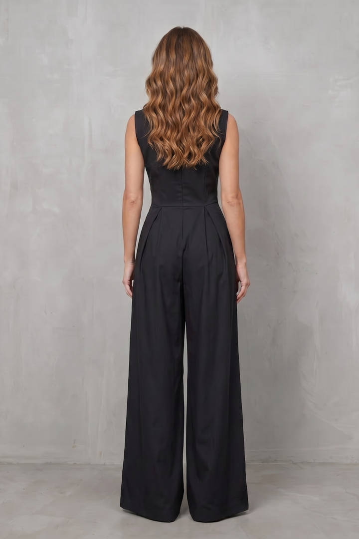 Women's Sleeveless Zip Front Wide Leg Jumpsuit - Joviane
