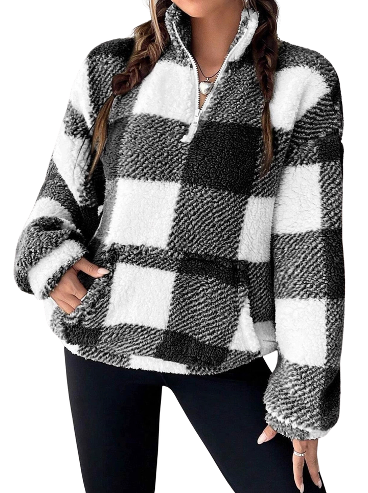 Hillie™ – Casual Plaid Half Zip Pullover