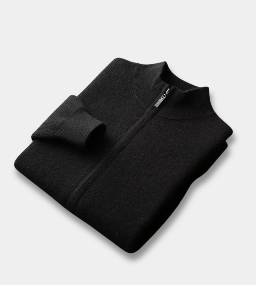 Men's ribbed zip up cardigan Penrith in Black – folded view