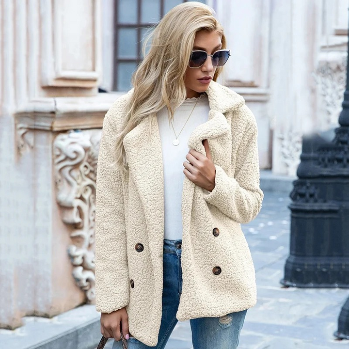 Women's teddy jacket Keira in Beige – open front view