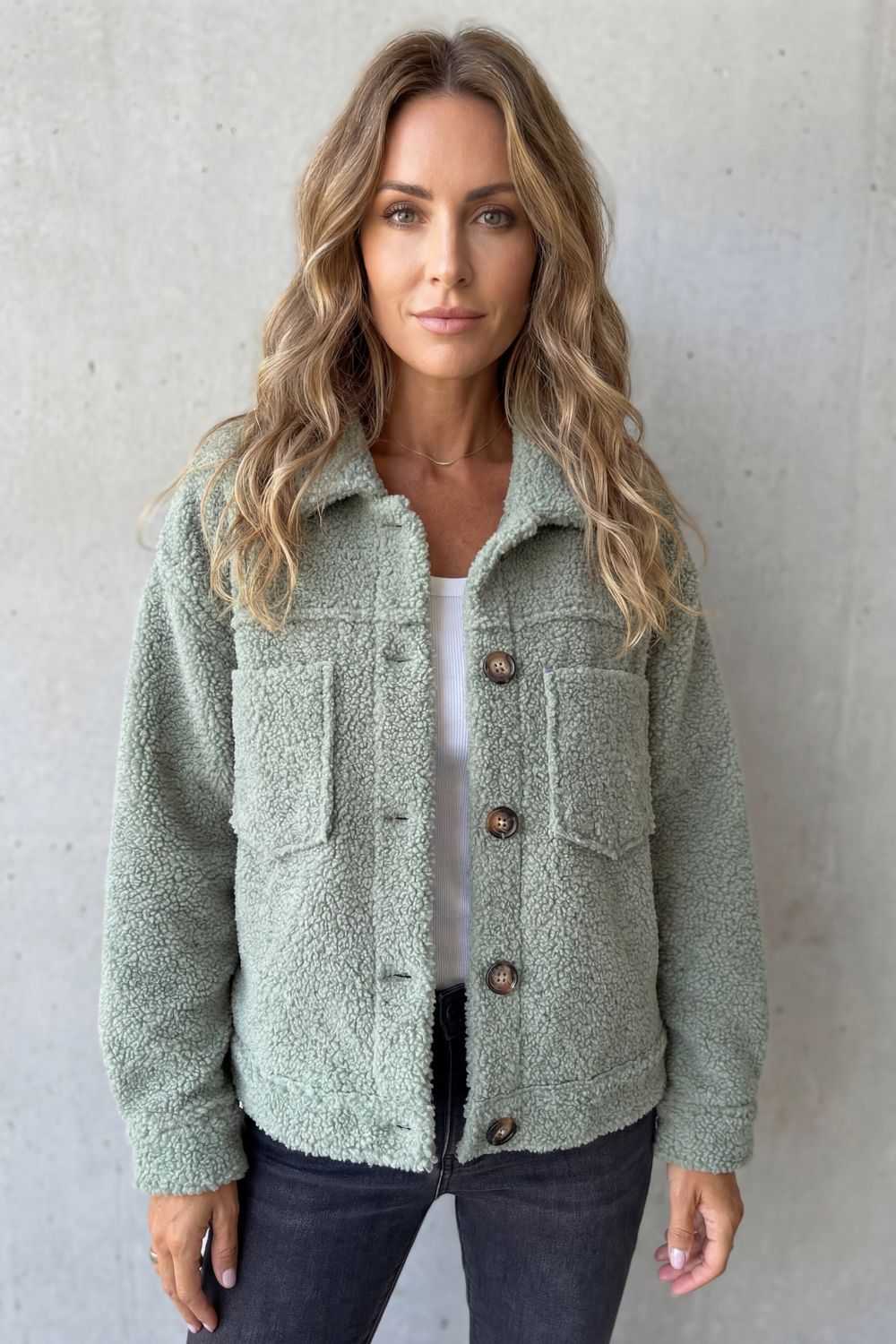 Women's Textured Fleece Button-Up Jacket – Una
