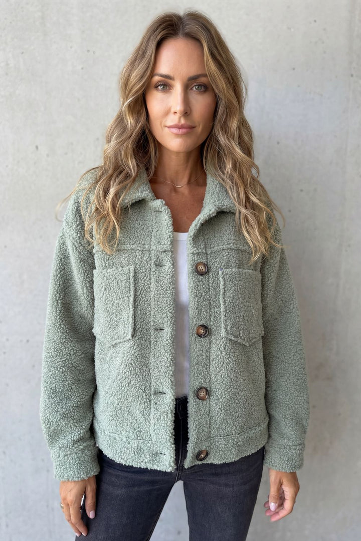 Women's Textured Fleece Button-Up Jacket – Una