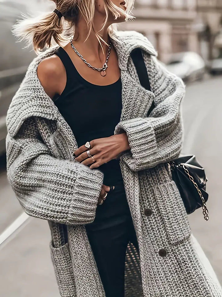 Harris women's longline cardigan in Grey – detail view