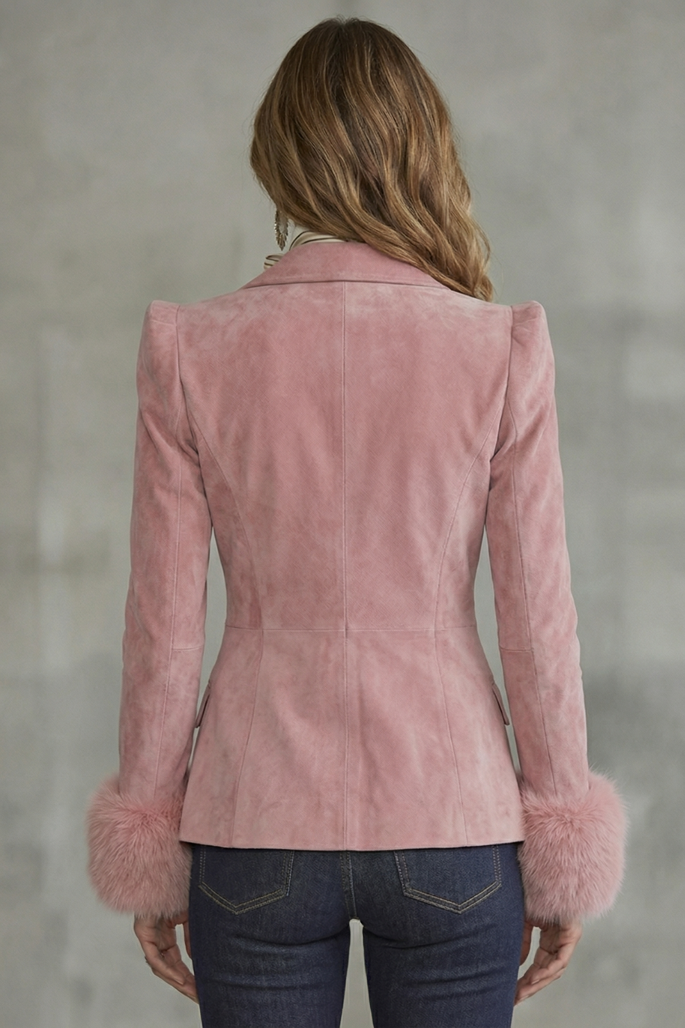 Women's Slim Fit Suede Blazer with Faux Fur Cuffs - Valmonde