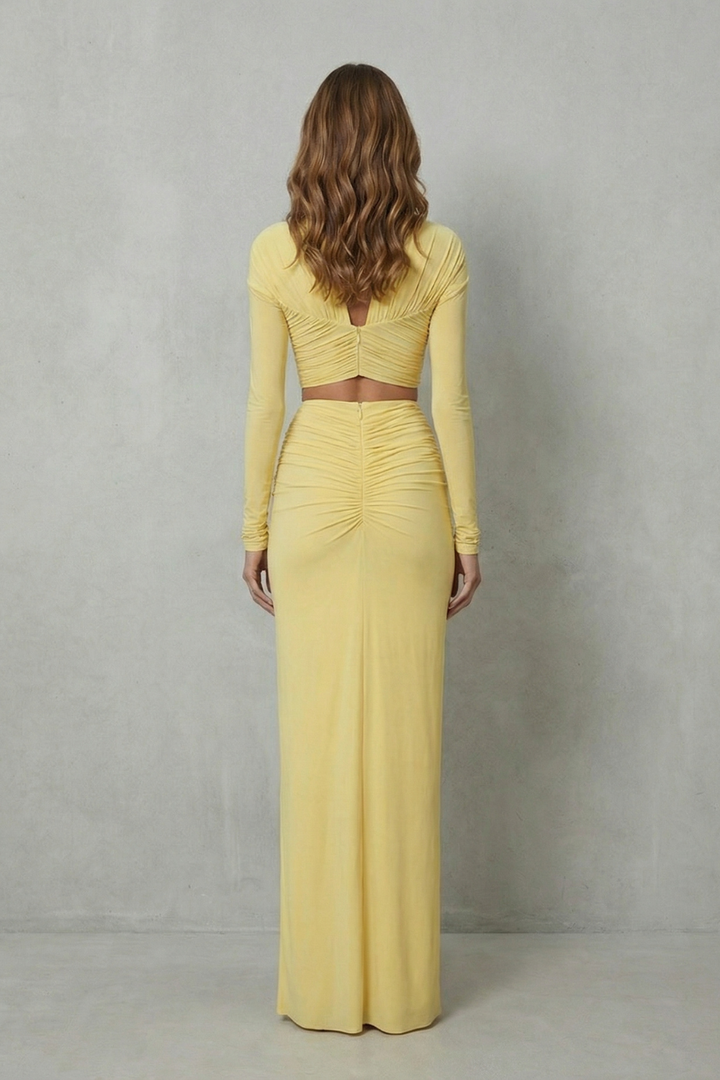 Women's Cut Out Crop Top and Ruched Maxi Skirt Set - Bellerose