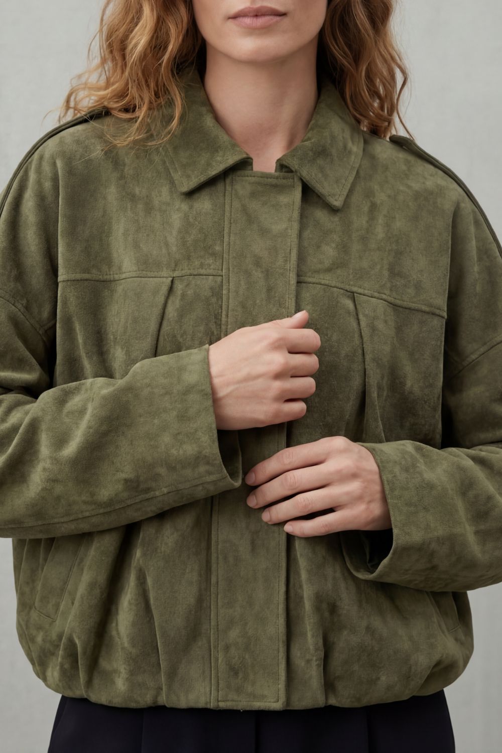 Women's Sculpted Volume Suede Bomber Jacket – Vesper