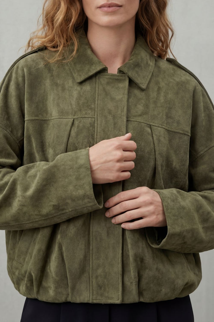 Women's Sculpted Volume Suede Bomber Jacket – Vesper