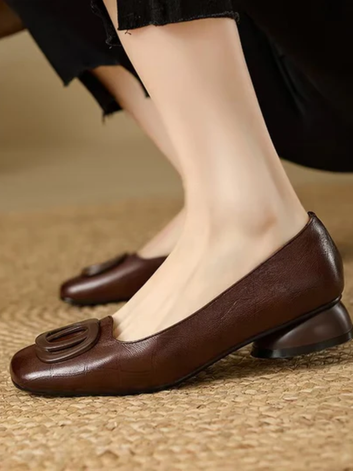 Women's Leather Block Heel Flats – Opium