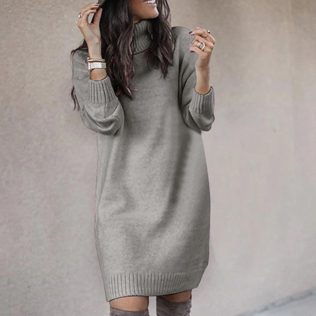 Women's Turtleneck Knit Jumper Dress Long Sleeve