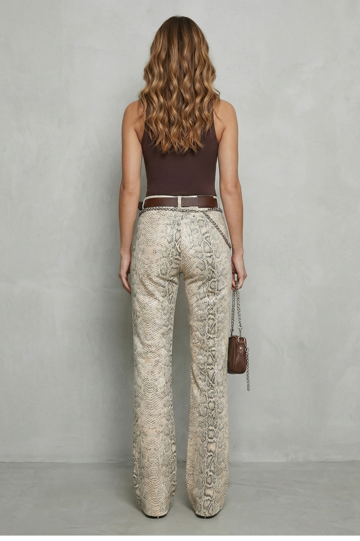 Women's Snake Print Wide Leg Palazzo Jeans - Nystelle
