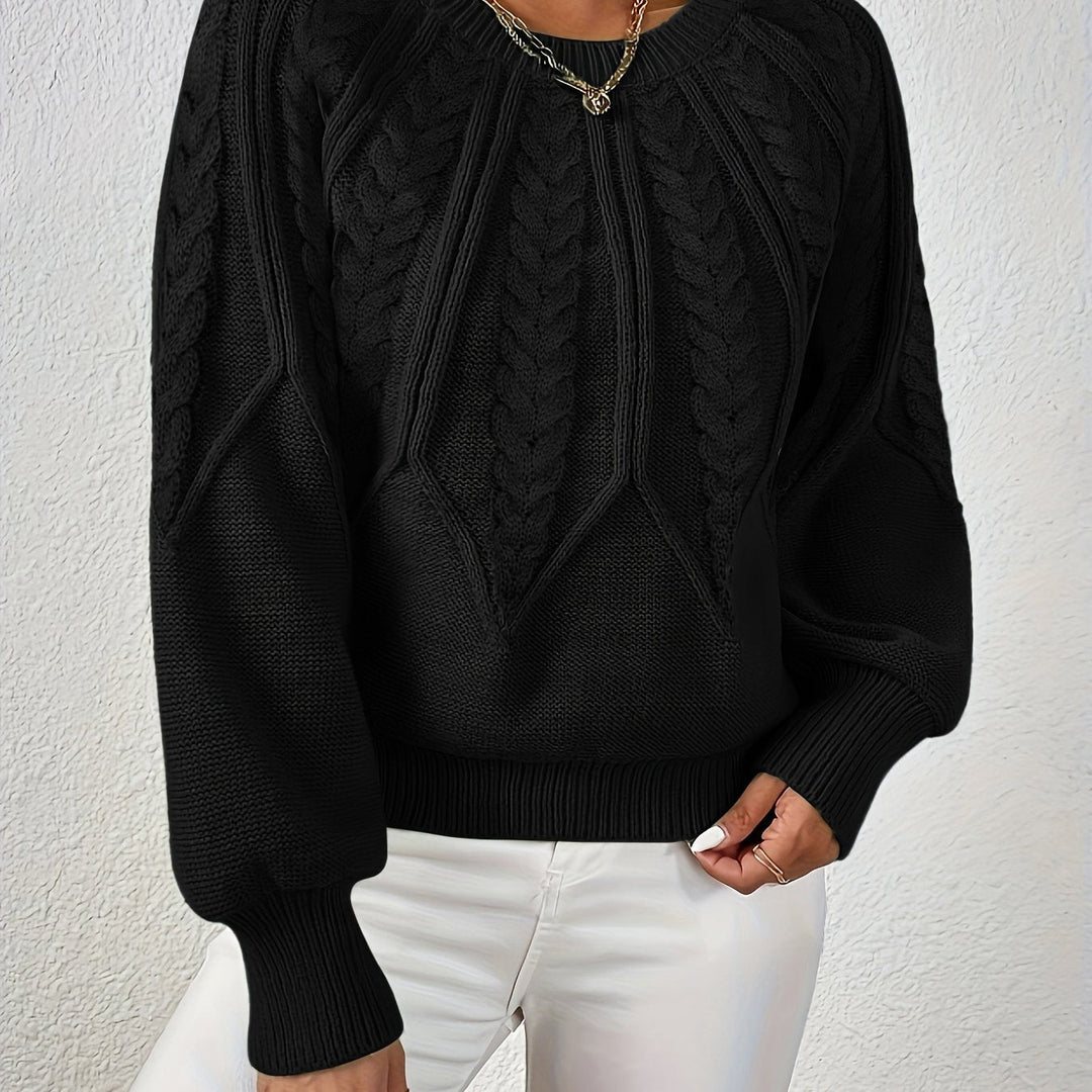 Women's cable knit jumper Ulla in Black – front view