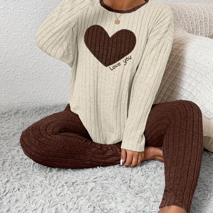 Women's Heart Print Loungewear Set Long Sleeve Top Trousers