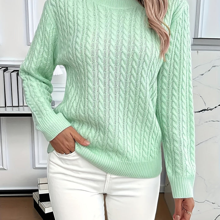 Women's cable knit jumper Rosalina in Light Green – front view