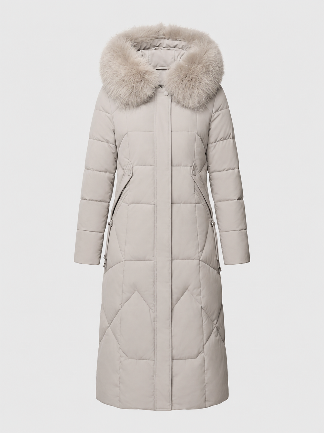 Halesworth women's long puffer coat in Stone – front view