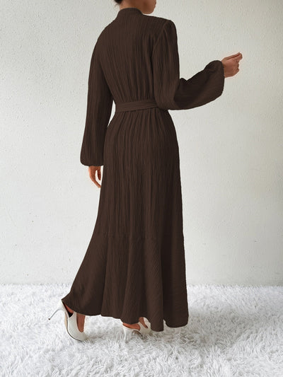 Women's Maxi Dress Button-Front Balloon Sleeve Belted