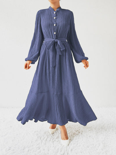 Women's Maxi Dress Button-Front Balloon Sleeve Belted