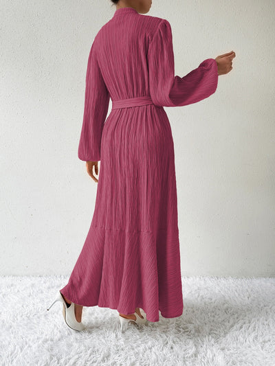 Women's Maxi Dress Button-Front Balloon Sleeve Belted