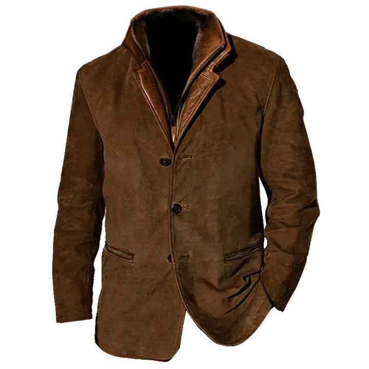 Men's Suede-Effect Fur-Look Collar Jacket Bruce in Brown – front view