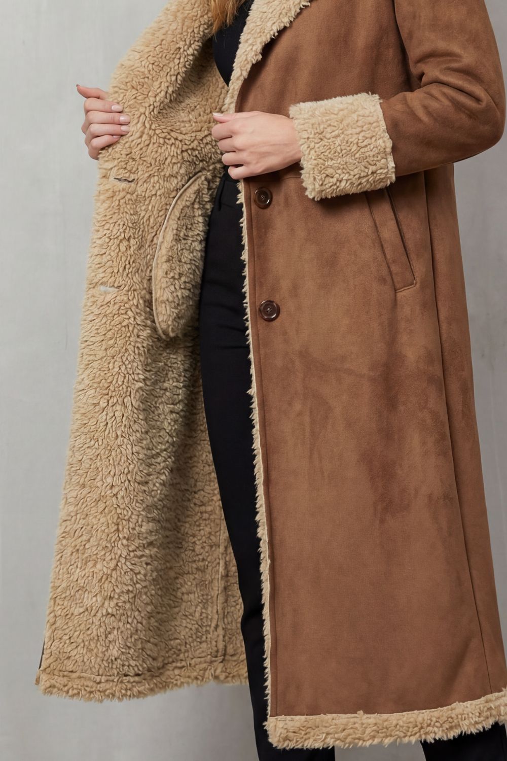 Women's Long Winter Coat with Shearling Lining – Rowan